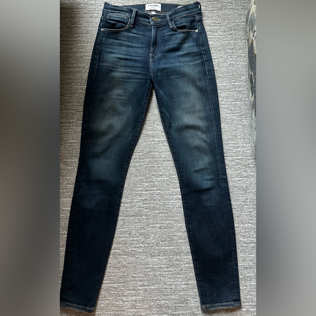 Frame Denim Womens Skinny Jeans In Dark Indigo